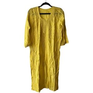 Yellow Cotton Embroidered Long Kurta Top